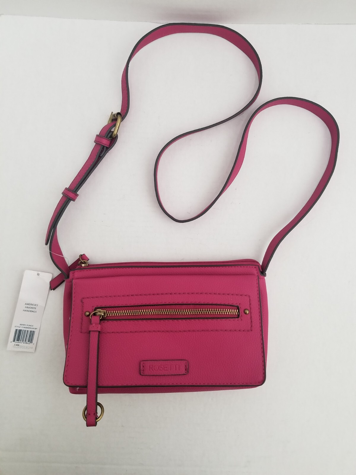 

НОВАЯ сумка ROSETTI Magenta Berry Purple Pink через плечо из галечной кожи на молнии спереди