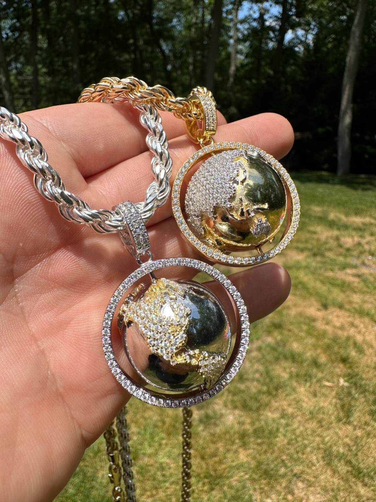 Pre-owned Scarface Moissanite Spinning Globe Real Hip Hop 925 Silver Iced Pendant Necklace 3d Out In White
