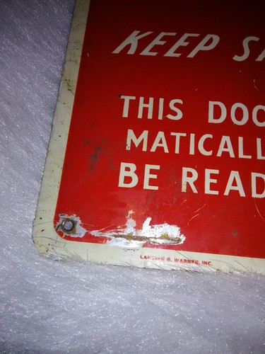 Original Old FIRE DOOR DO NOT BLOCK Embossed Tin Metal Sign antique