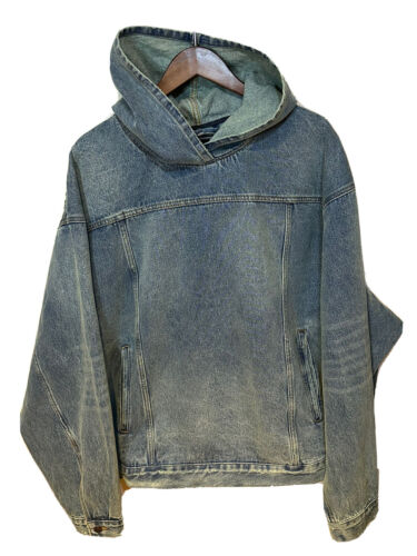 Balenciaga 22Aw Pullover Hooded Denim Jacket Indigo Blue Balenciaga 22Aw Pullover Hooded Denim Jacket Indigo Blue