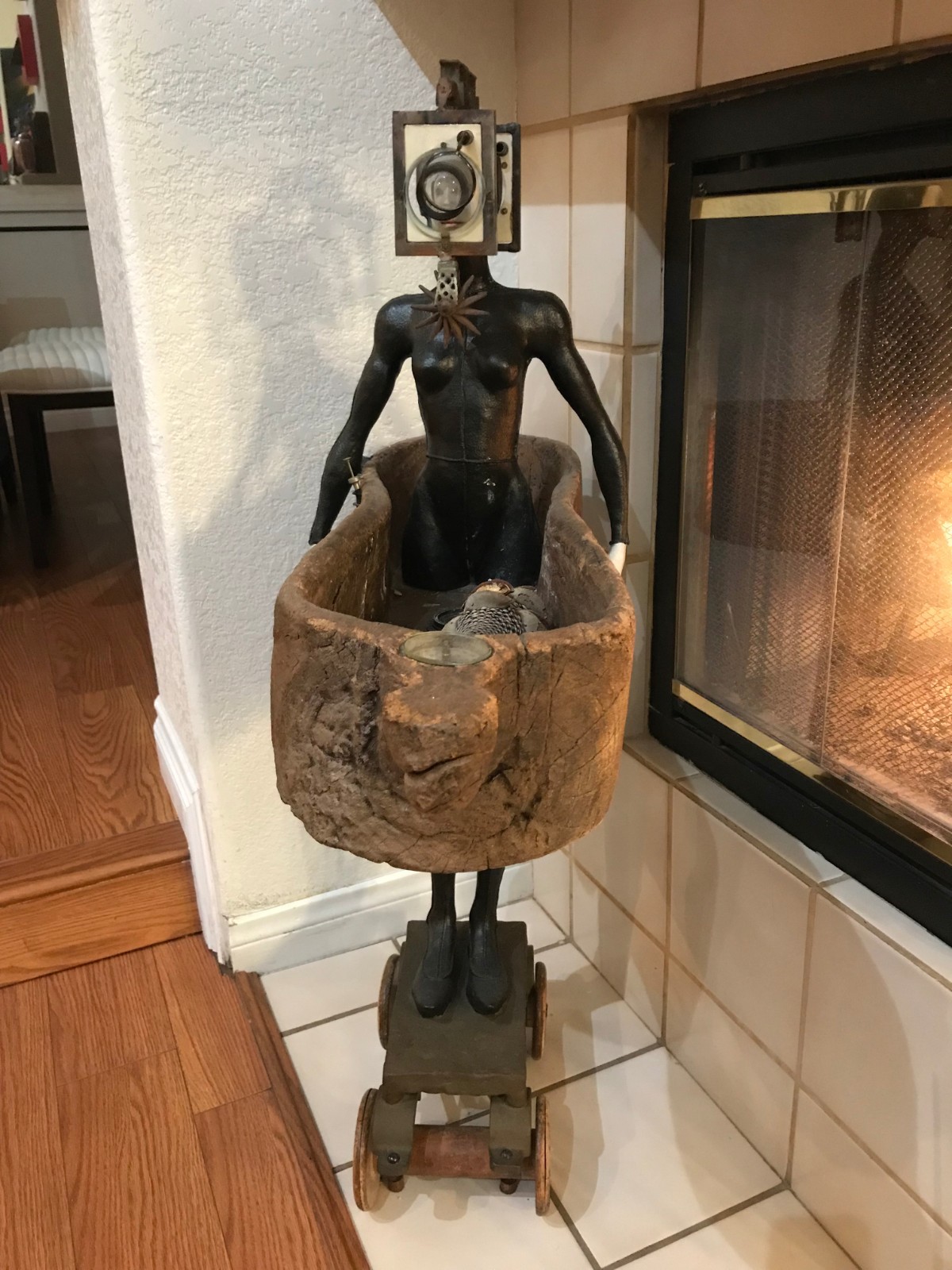 Cecilia Miguez Wooden and Bronze Statue (Uruguayan, 1955)