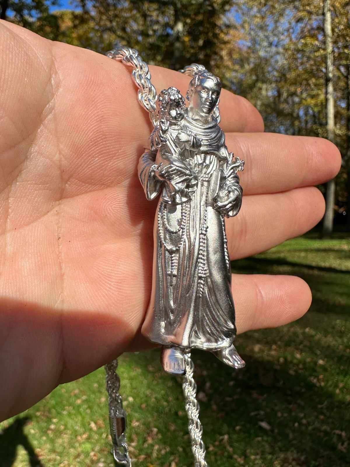 Pre-owned Harlembling Heavy 3d St Joseph W Baby Jesus Real 925 Silver 14k Yellow Gold Pendant Necklace