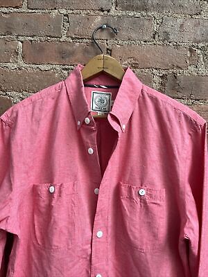 J.Press York Street Men s Work Shirt, Sz Medium Red Linen/Cotton