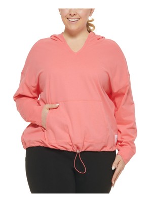 

CALVIN KLEIN PERFORMANCE Женская коралловая футболка с капюшоном и завязками Plus, Коралл