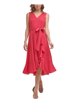 

JESSICA HOWARD Женское розовое вечернее платье миди без рукавов с поясом и V-образным вырезом, Розовый