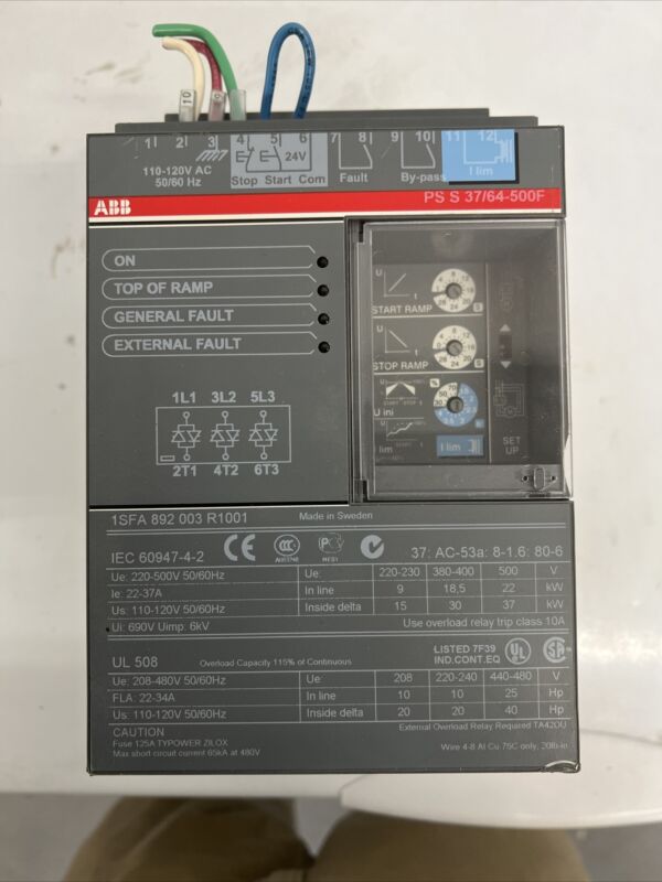 ABB Soft Start Motor Controller~TYPE PSS 110-120V FLA22/34 MODEL PS S 37/64 500F