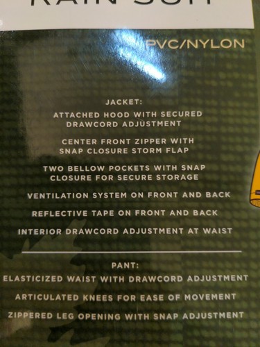 COLEMAN Rain Suit jacket and pants waterproof pvc nylon backing. NEW NWT 4XL
