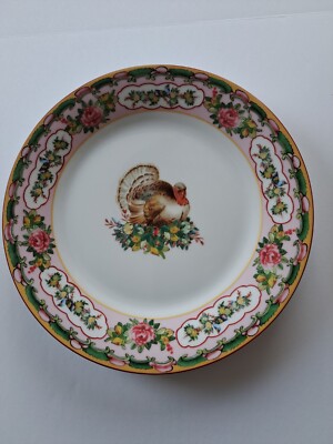 Williams Sonoma Thanksgiving Famille Rose TURKEY Salad Plates 9'' Pink Set/4