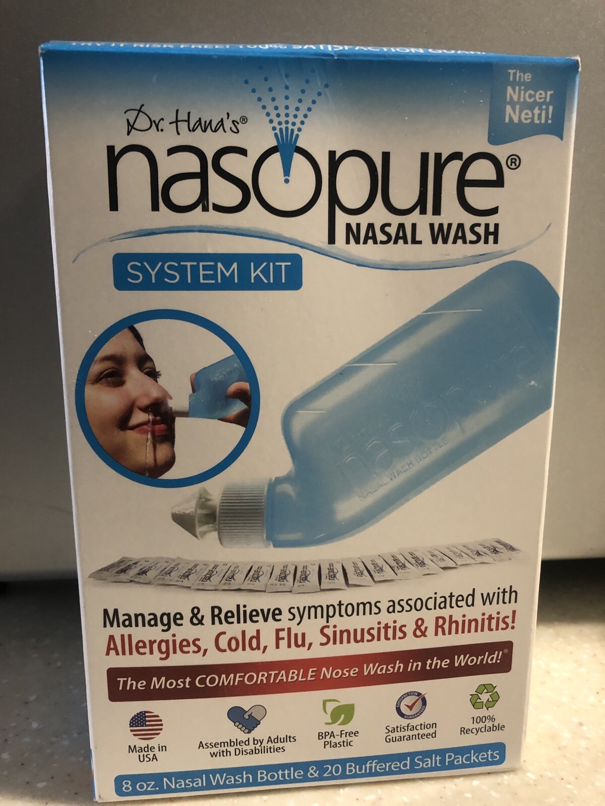 Dr. Hana’s Nasopure the “Nicer Neti Pot” System Kit 8 Oz Bottle + 20 Salt Packet