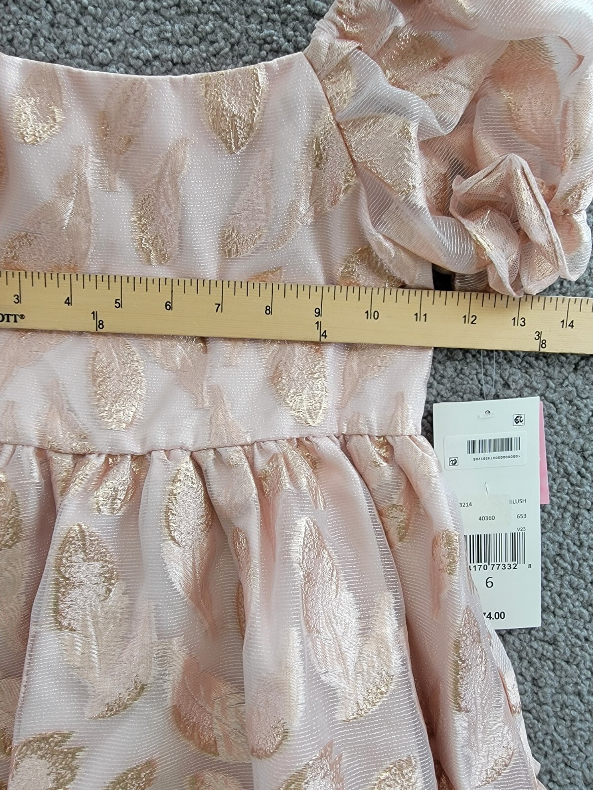 Rare Editions Puff-Sleeve Burnout Organza Dress Little Girls' 6 Blush Back Zip - Picture 6 of 17