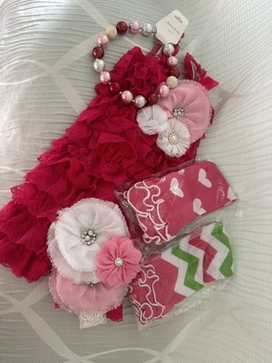 Be MINE 2-3T LACE PETTIRomper W/MATCHING HEADPIECE/Legwarmers 5 Pc SET
