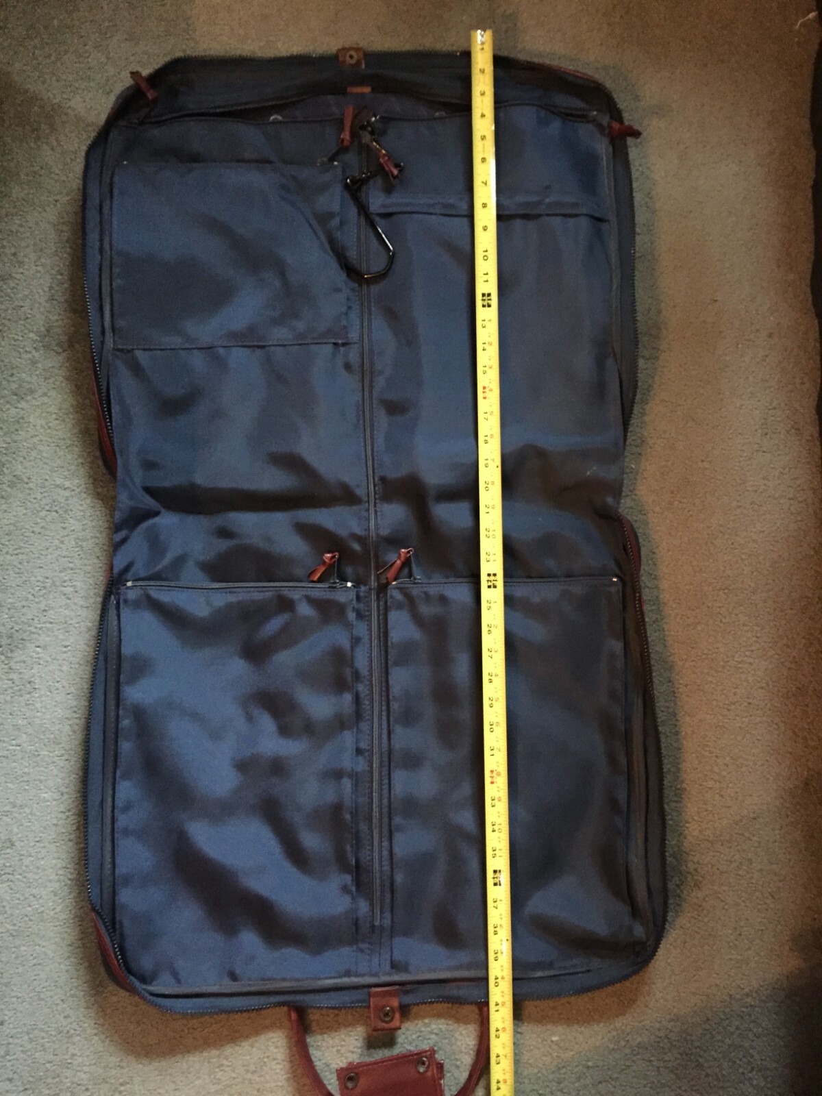 YSL VINTAGE GARMENT BAG BLUE WITH BROWN TRIM NYLON ZIPPERED W/ ATTACHED HANGER
