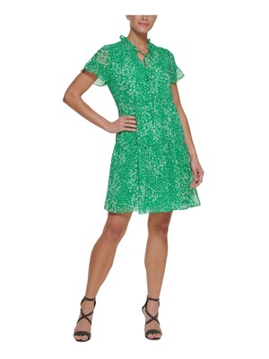 

DKNY Womens Green Tie Short Sleeve Split Short Wear To Work Shift Dress, Зеленый
