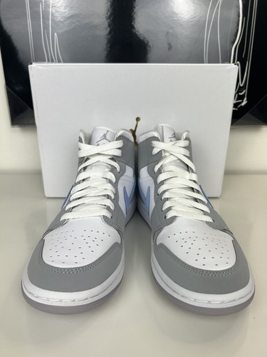 Pre-owned Jordan Wmns Air  1 Mid White Almnm Wolf Grey Bq6472-105 Women's Sz 10 / Men's 8.5