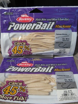 2 Packs Berkley MaxScent Fishing Baits 4'' Flatnose Minnow White Pearl Color