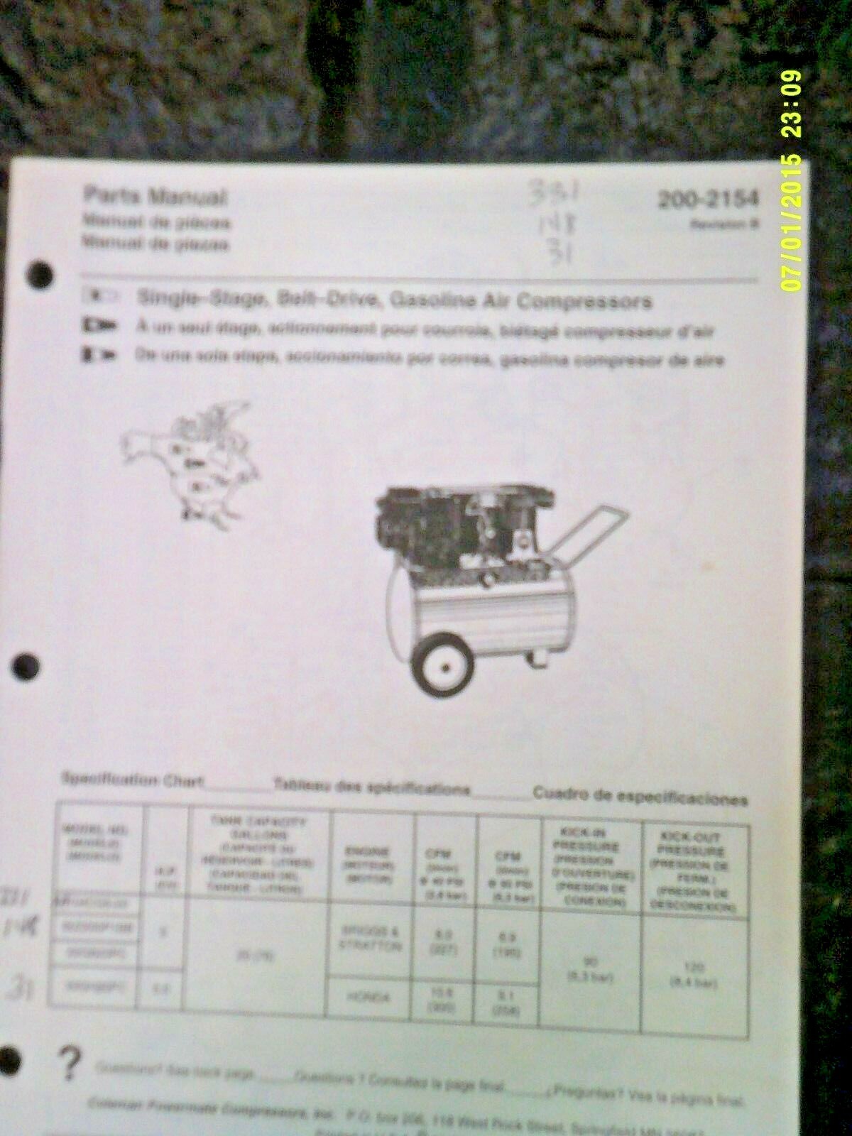 Coleman Powermate Air Compressor Parts