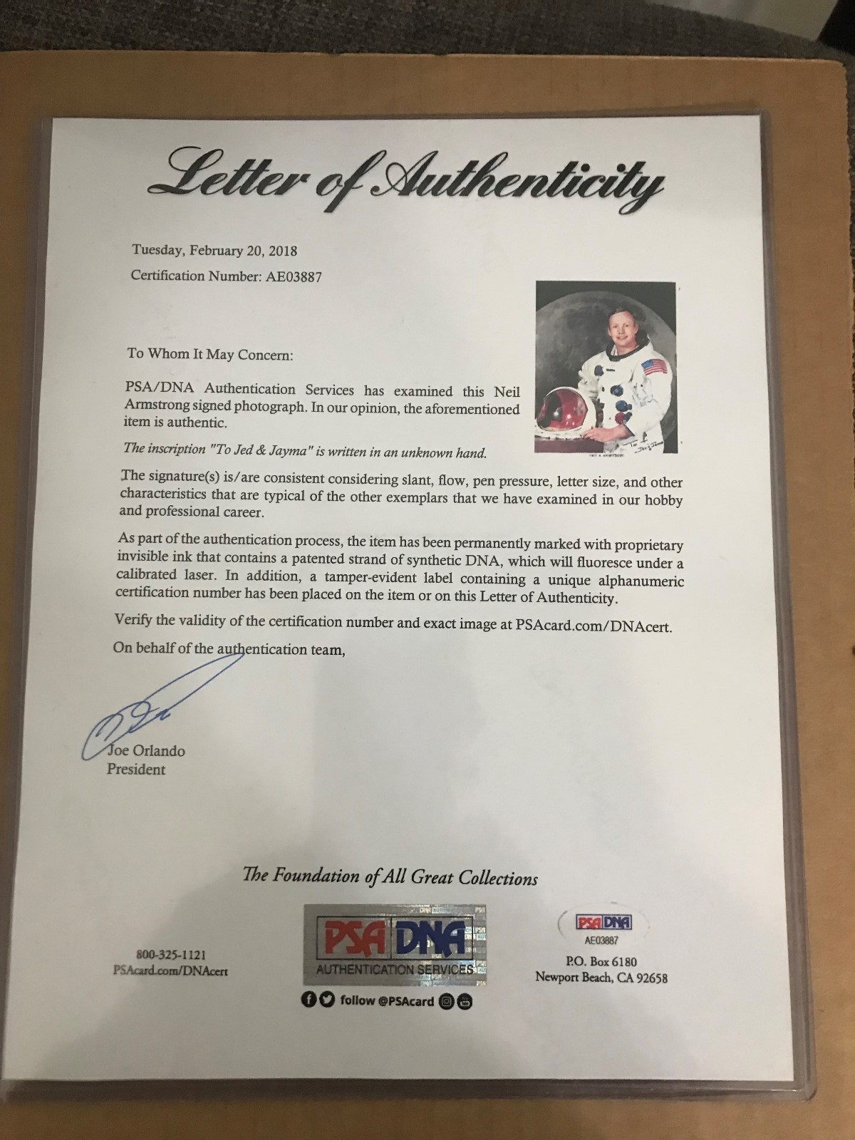 Neil Armstrong signed photo DNA/PSA Authenticated