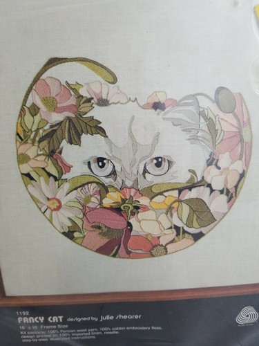 Vintage Dimensions 1192 Fancy Cat Crewel Embroidery Kit Julie Shearer