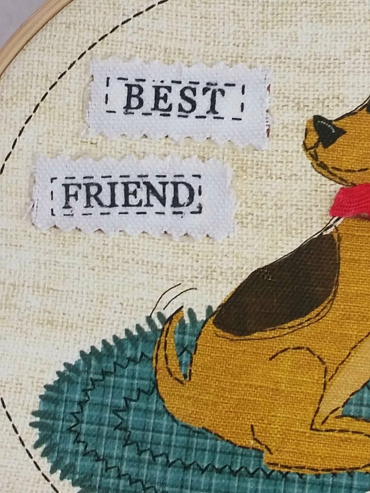 Dog BEST FRIEND Sign w/ Embroidery Hoop Puppy w/ Bone Wall Decor 6 3/4