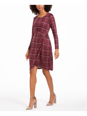 

NY COLLECTION Женское бордовое клетчатое платье с запахом и длинными рукавами Petites, Burgundy
