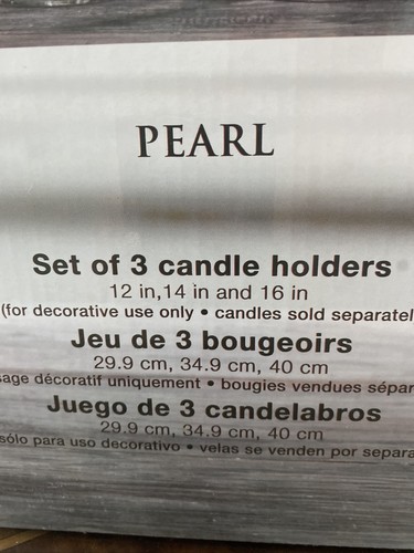 Hh Heritage 3 Piece Pearl Glass  Candle Holder 12 14 16 Inches  Decorations