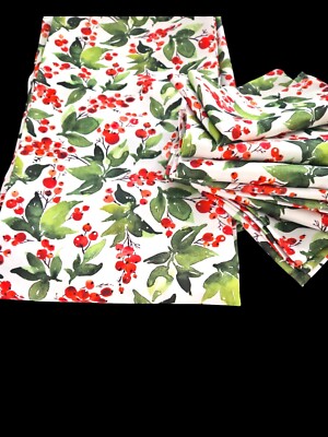 Fiesta Ware Fabric Tablecloth & 8 Napkins~60'' x 84''~In/Outdoor~Berries & Leaves