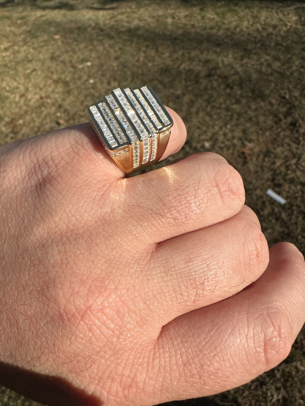 Pre-owned Pinky Moissanite Baguette Ring 14k Gold Over 925 Silver Iced Hip Hop Pass Diamond Test