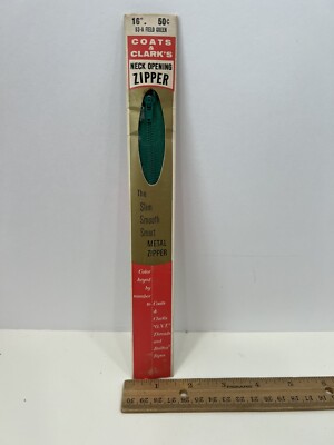 Vintage J & P Coats Neck Opening Metal Zipper 16'' Field Green, #63-A