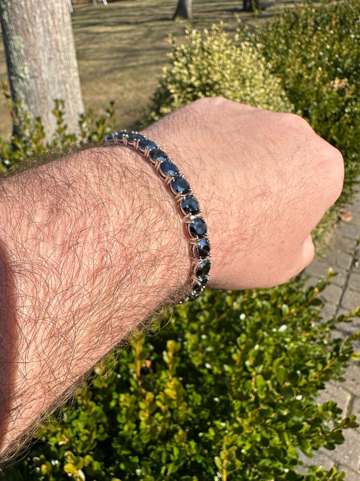 Pre-owned Silver Real Black Moissanite Thick 7mm Tennis Bracelet 925  Pass Diamond Tester