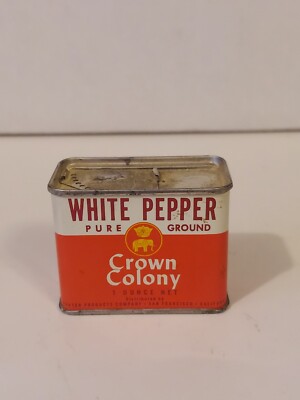 Crown Colony Brand 1950s White Pepper Spice Tin
