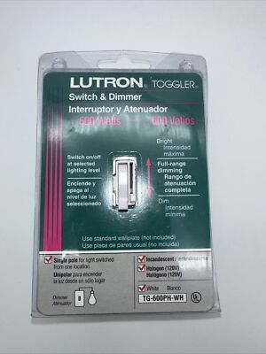 Lutron TG-600PH-WH Toggler 600W Dimmer White brand new never opened