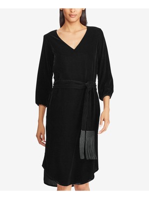 

Черное женское коктейльное платье RALPH LAUREN с рукавами 3/4 и V-образным вырезом до колена, Черный
