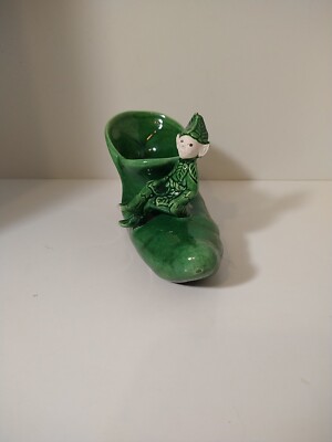 Treasure Craft Green Elf Shoe Planter with Pixie Sitter Vintage