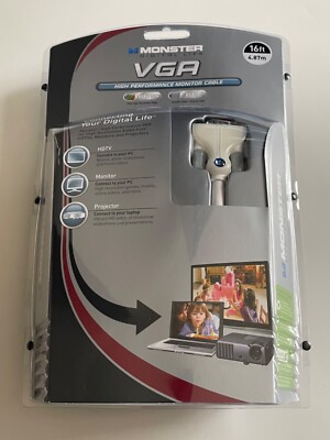 Monster 16 Ft High Performance VGA Cable 2048x1536 Resolution Refresh Rate 85 Hz