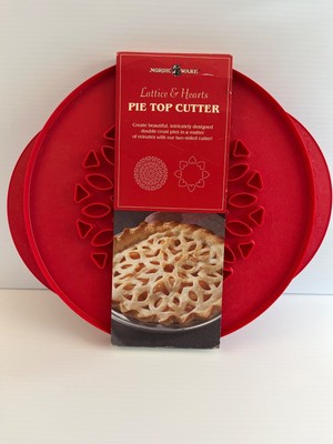 Nordic Ware Reversible Pie Top Cutter Lattice and Hearts Red Melamine