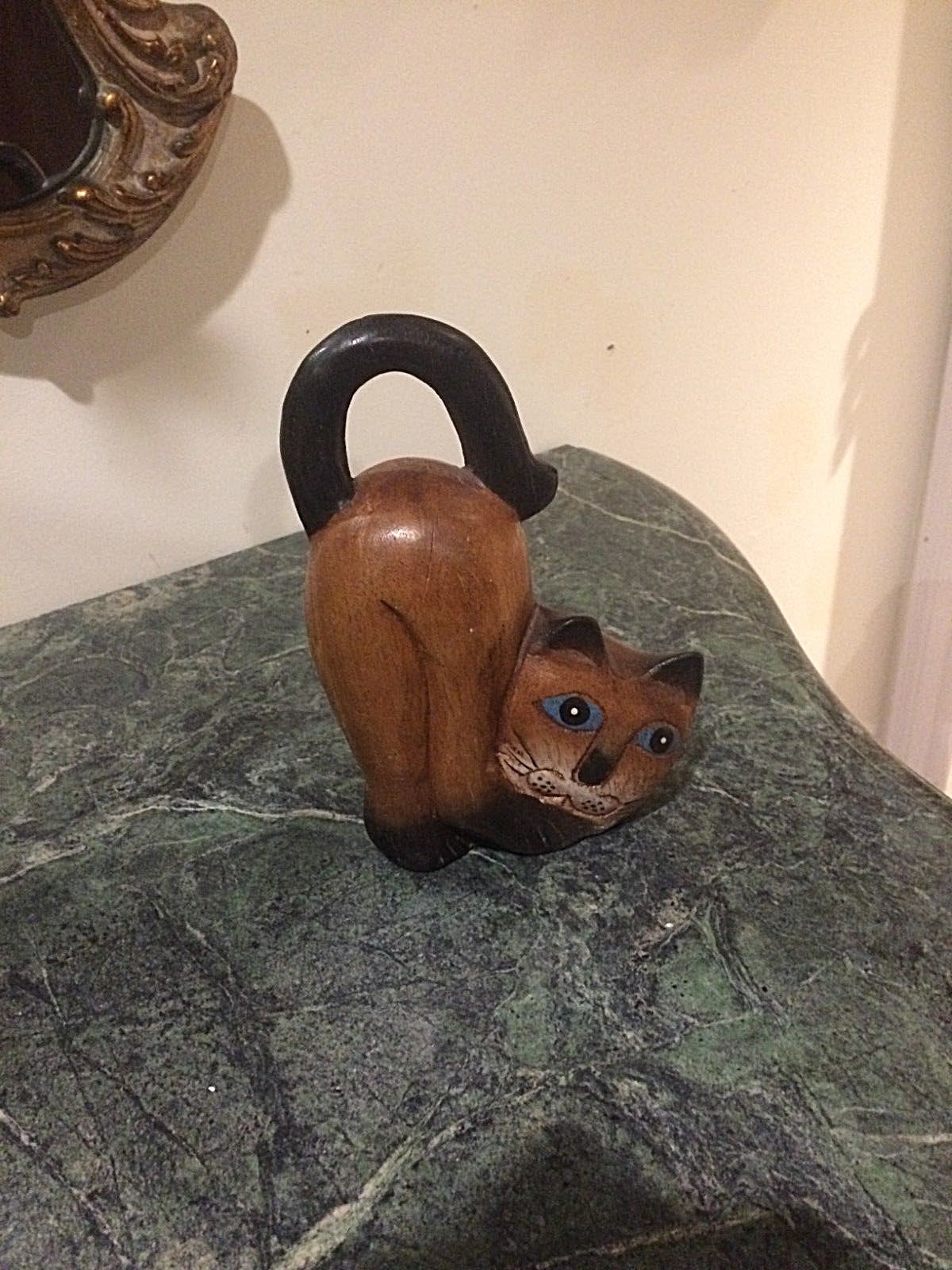 Hand Painted Carved Wood Folk Art Cat Figurine