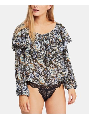 

Женское черное вечернее боди FREE PEOPLE с длинными рукавами и вырезом лодочкой, Черный