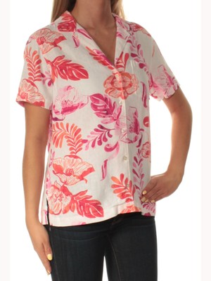 Женский розовый топ TOMMY BAHAMA с цветочным рисунком и коротким рукавом, застегивающийся на пуговицы, 2XS