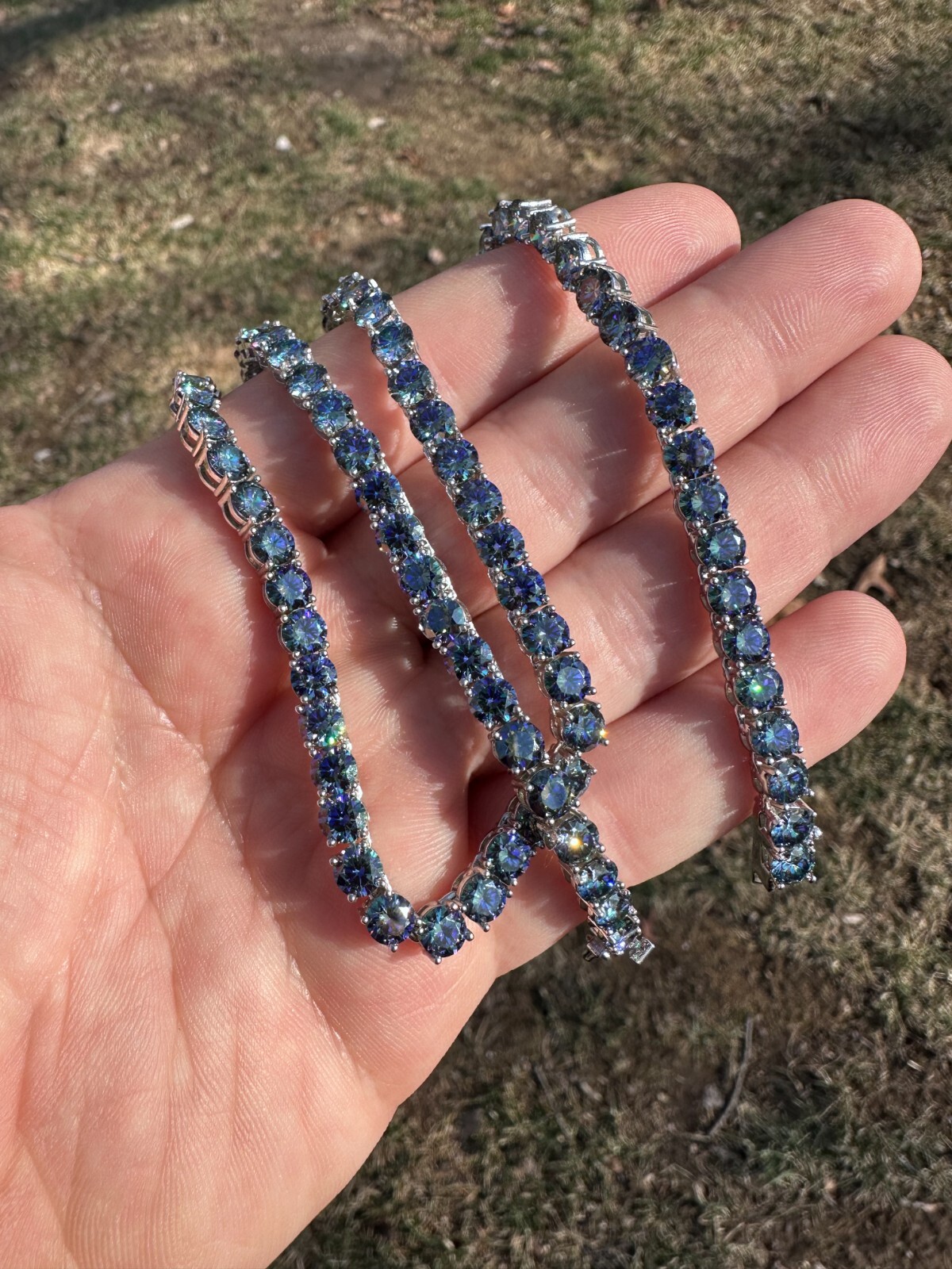 Pre-owned Silver Real Blue Moissanite 5mm Tennis Chain 925  Iced Necklace Pass Diamond Test