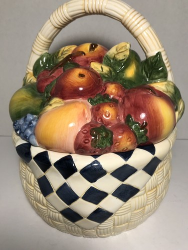 SUSAN WINGET CERAMIC BASKET OF FRUIT COOKIE JAR HARVEST FAIR BEAUTIFUL CIC
