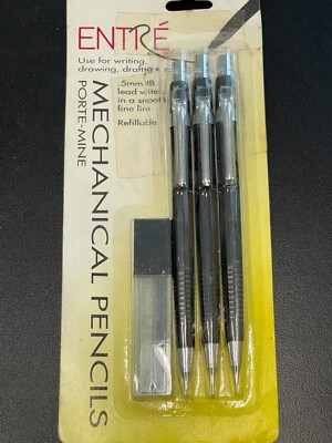 Vintage 90s Lot of 3 ENTRE Mechanical Pencil Port-Mines Black Barrel 0.5 mm
