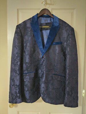 Prestige Original Men`s Exclusive Navy Textured Jacquard Blazer Suit Sz.5XL