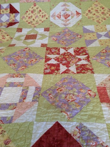 Quilted Pastel Floral Sampler Quilt, 60” x 60” Handmade