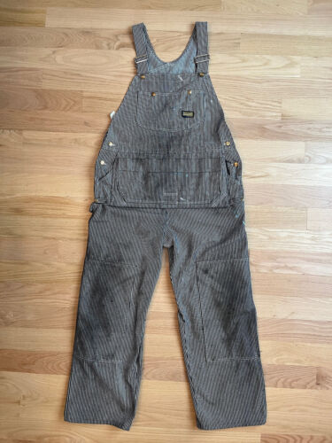 Vtg Toughskins Union Made USA Railroad Stripe Denim Overalls