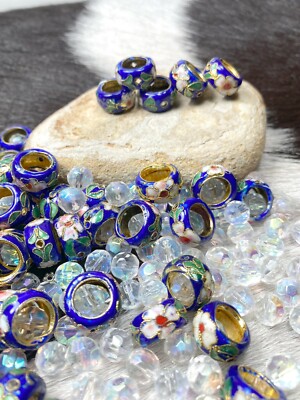Cloisonne Beads Lot Mix Navy Blue Clear Donut Beads for Bracelet Making 100+ pcs