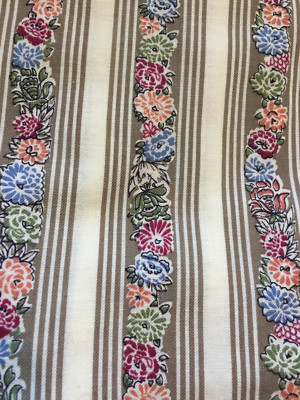 Vintage Fabric Striped and Floral green brown red 1 yd x 43