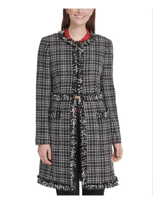 

Женское черное пальто с бахромой и поясом DKNY Размер, Черный, UI0JV316