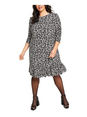 TOMMY HILFIGER Womens Black 3/4 Sleeve Below The Knee Dress Plus 14W