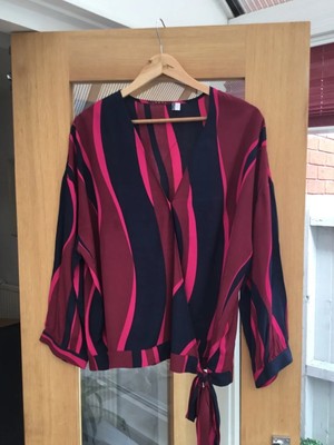Mint Velvet New Ripple Colour Block Wrap Effect Blouse Shirt Top Size 6 Navy Red