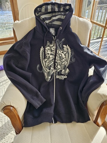 Vintage Y2K Southpole Sweatshirt Hoodie XL Full Zip Black
